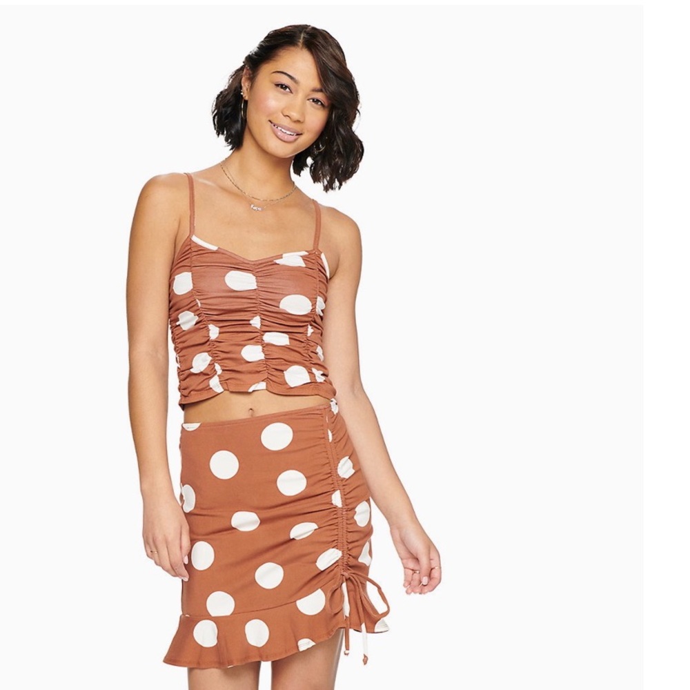 Polka dot brown and white Top and Skirt Set - Picture 1 of 12